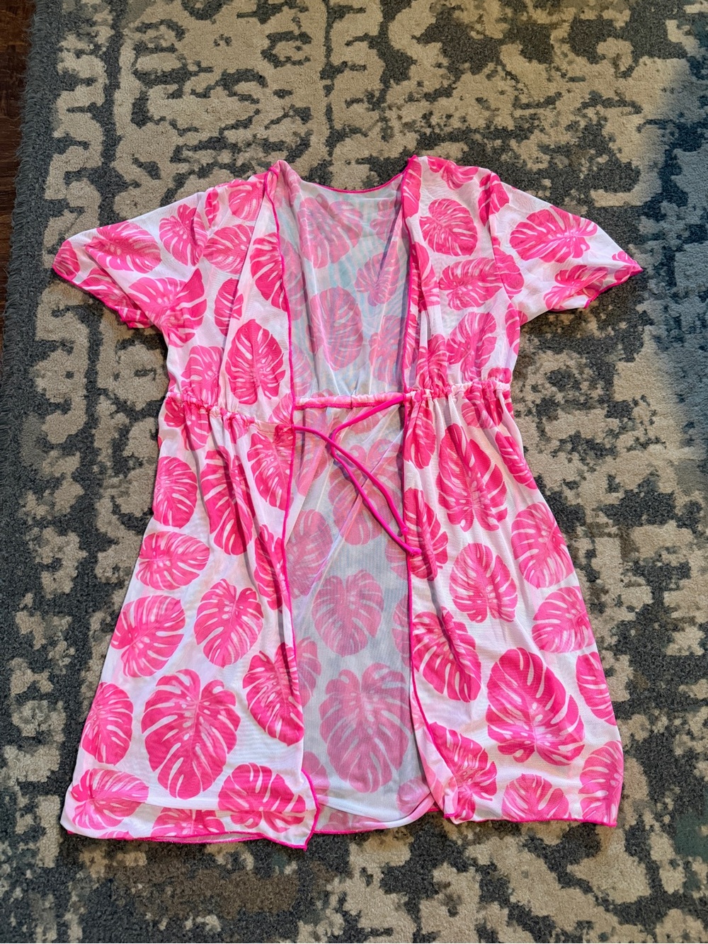 Girl’s SHEIN Pink Palm Leaf Swimsuit Cover-Up Size 11-12Y